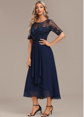 Navy Lace Short Sleeve Round Neck Dress | thumb picture 