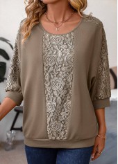 Lace Light Coffee Patchwork T Shirt | thumb picture 