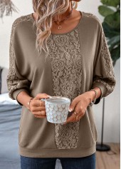 Lace Light Coffee Patchwork T Shirt | thumb picture 