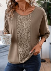 Lace Light Coffee Patchwork T Shirt