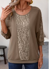 Lace Light Coffee Patchwork T Shirt | thumb picture 