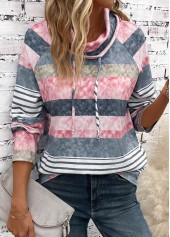 Multi Color Drawstring Striped Long Sleeve Cowl Neck Sweatshirt | thumb picture 