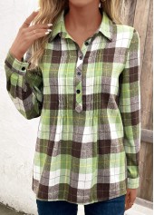 Multi Color Tuck Stitch Plaid Long Sleeve Blouse | thumb picture 