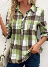 Multi Color Tuck Stitch Plaid Long Sleeve Blouse | thumb picture 