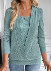 Turquoise Fake 2in1 Long Sleeve Square Neck Sweatshirt | thumb picture 