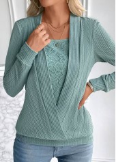 Turquoise Fake 2in1 Long Sleeve Square Neck Sweatshirt | thumb picture 