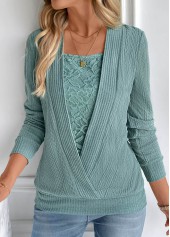 Turquoise Fake 2in1 Long Sleeve Square Neck Sweatshirt