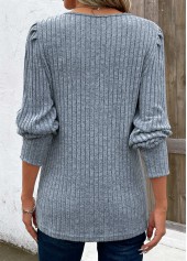 Dusty Blue Lace Long Sleeve V Neck T Shirt | thumb picture 