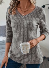 Grey Long Sleeve V Neck T Shirt