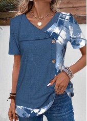 Denim Blue Patchwork Geometric Print T Shirt | thumb picture 