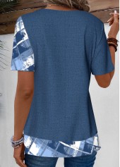 Denim Blue Patchwork Geometric Print T Shirt | thumb picture 
