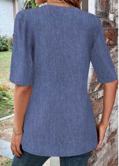 Dusty Blue Fake 2in1 Tribal Print T Shirt