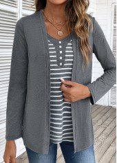 Dark Grey Marl Striped Fake Two Piece Twinset | thumb picture 