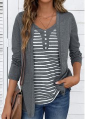Dark Grey Marl Striped Fake Two Piece Twinset