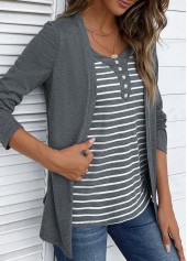 Dark Grey Marl Striped Fake Two Piece Twinset | thumb picture 