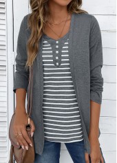 Dark Grey Marl Striped Fake Two Piece Twinset | thumb picture 