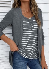 Dark Grey Marl Striped Fake Two Piece Twinset | thumb picture 