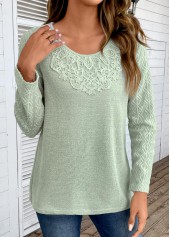 Sage Green Patchwork Long Sleeve Round Neck T Shirt | thumb picture 
