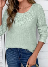Sage Green Patchwork Long Sleeve Round Neck T Shirt | thumb picture 