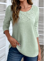 Sage Green Patchwork Long Sleeve Round Neck T Shirt