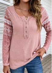 Pink Lace Tribal Print Long Sleeve T Shirt | thumb picture 