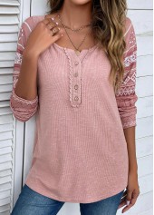 Pink Lace Tribal Print Long Sleeve T Shirt