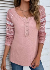 Pink Lace Tribal Print Long Sleeve T Shirt | thumb picture 