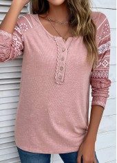 Pink Lace Tribal Print Long Sleeve T Shirt | thumb picture 