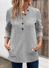 Light Grey Pocket Long Sleeve V Neck Sweatshirt | thumb picture 