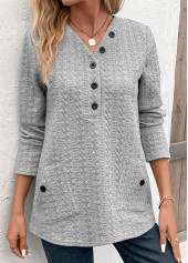Light Grey Pocket Long Sleeve V Neck Sweatshirt | thumb picture 