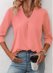 Split Neck Pink Circular Ring T Shirt | thumb picture 