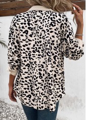 Beige Patchwork Leopard Long Sleeve Shirt Collar Coat | thumb picture 