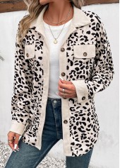 Beige Patchwork Leopard Long Sleeve Shirt Collar Coat | thumb picture 