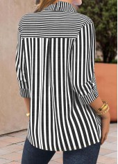Black Patchwork Striped Long Sleeve Shirt Collar Blouse | thumb picture 