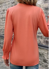 Coral Smocked Long Sleeve Split Neck T Shirt | thumb picture 