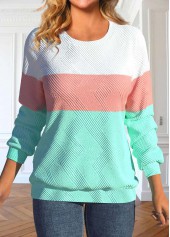 Light Pink Patchwork Long Sleeve Round Neck Sweatshirt