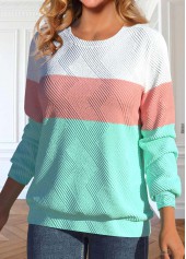 Light Pink Patchwork Long Sleeve Round Neck Sweatshirt | thumb picture 