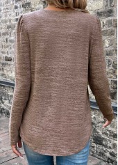 Light Coffee Pleated Long Sleeve Square Neck T Shirt | thumb picture 