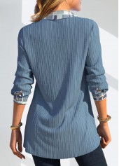 Dusty Blue Patchwork Geometric Print Long Sleeve Blouse | thumb picture 