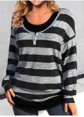 Black Fake 2in1 Striped Long Sleeve T Shirt | thumb picture 