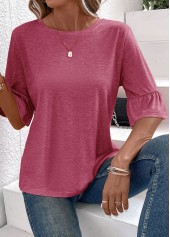 Coral Button Half Sleeve Round Neck T Shirt | thumb picture 