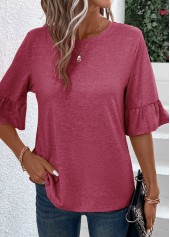 Coral Button Half Sleeve Round Neck T Shirt | thumb picture 