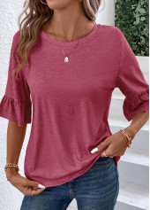 Coral Button Half Sleeve Round Neck T Shirt | thumb picture 