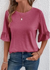 Coral Button Half Sleeve Round Neck T Shirt | thumb picture 