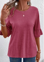 Coral Button Half Sleeve Round Neck T Shirt | thumb picture 