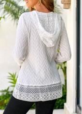 White Lace Drawstring Long Sleeve Hoodie | thumb picture 