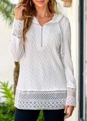 White Lace Drawstring Long Sleeve Hoodie | thumb picture 