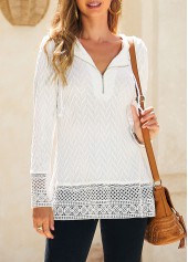 White Lace Drawstring Long Sleeve Hoodie | thumb picture 