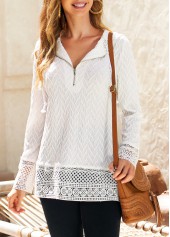 White Lace Drawstring Long Sleeve Hoodie | thumb picture 