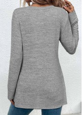 Grey Asymmetry Long Sleeve Round Neck T Shirt | thumb picture 